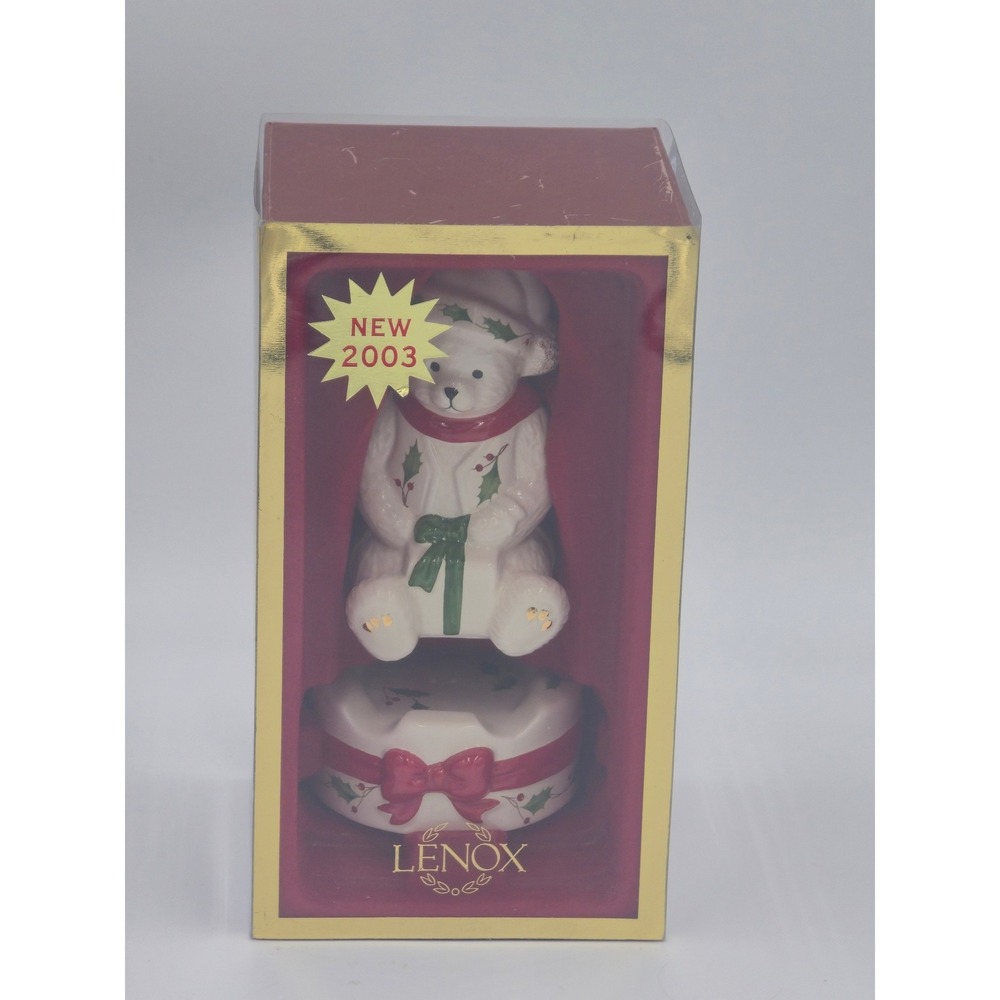 Lenox Holiday Teddy with Package Stackable Salt and Pepper Shaker Set 2003